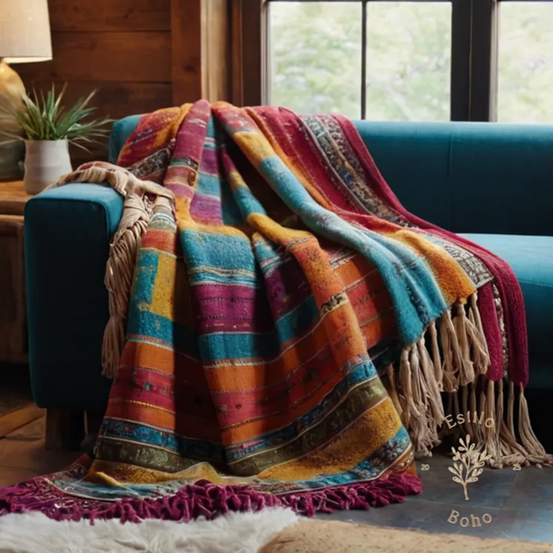 A colorful, messy bohemian throw blanket being hand-washed gently.