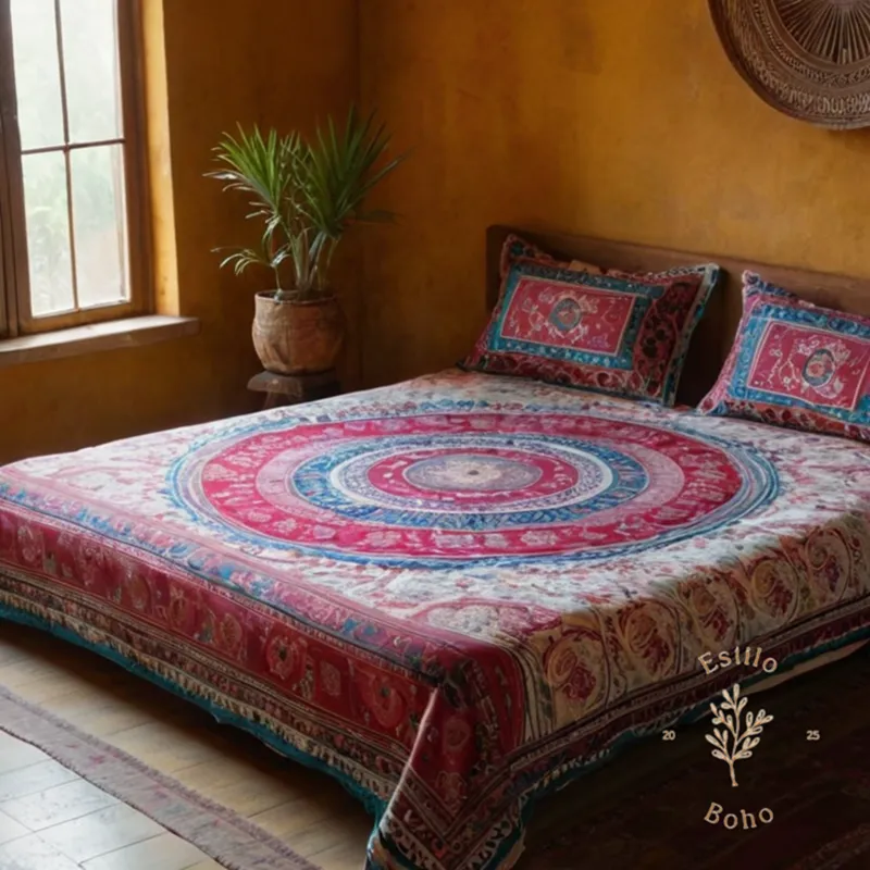 A bohemian bed sheet being carefully washed and dried.