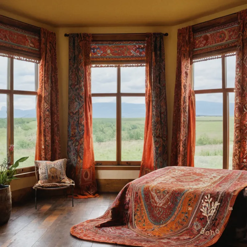 4 reversible, bohemian-inspired bedspreads in contrasting colors.