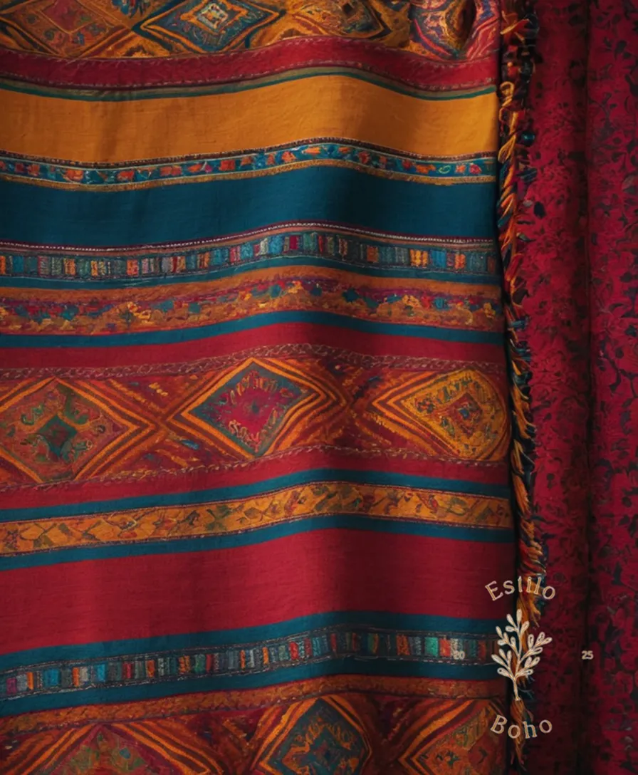 Vibrant, ancestral textile patterns on vibrant colorful blankets.