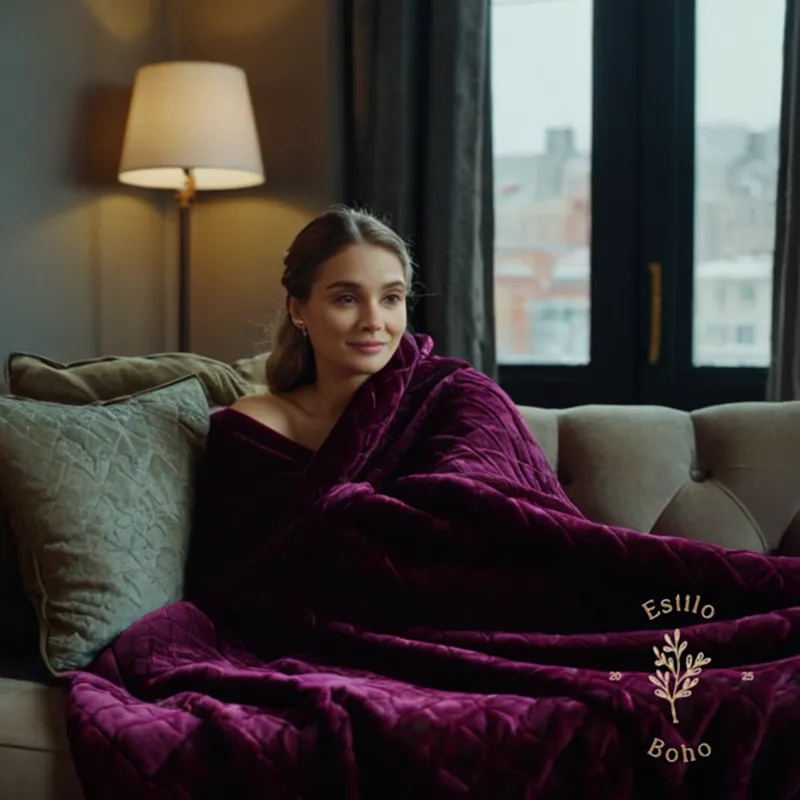 Luxurious velvet blankets or throws being snuggled up by happy people.