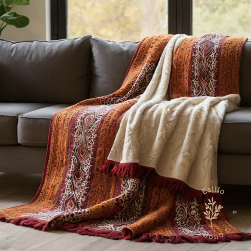 A high-quality bohemian throw blanket in a stylish home setting.