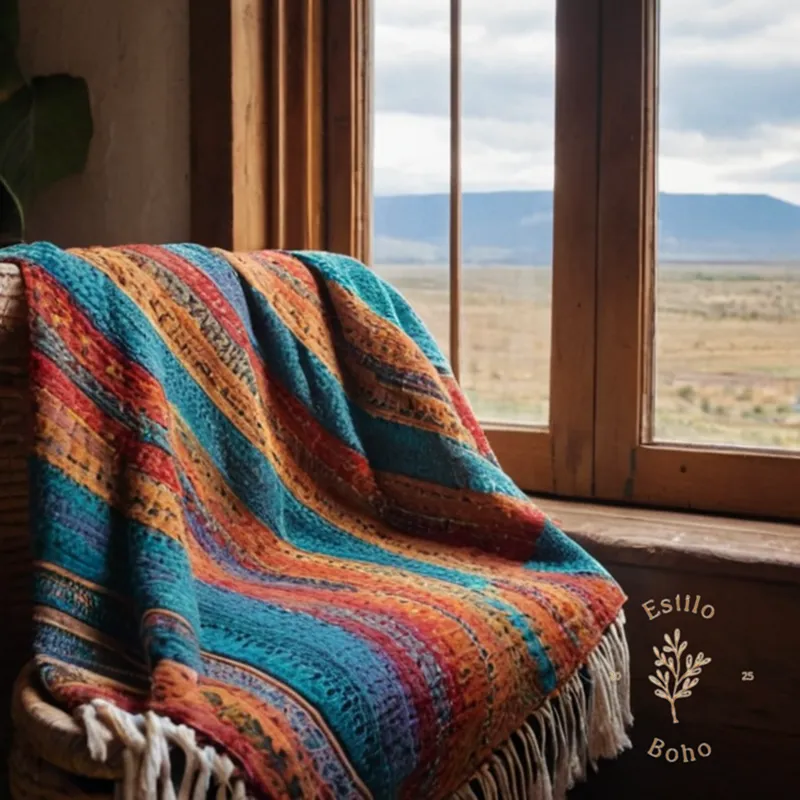 A colorful, handwoven bohemian throw blanket being washed gently.