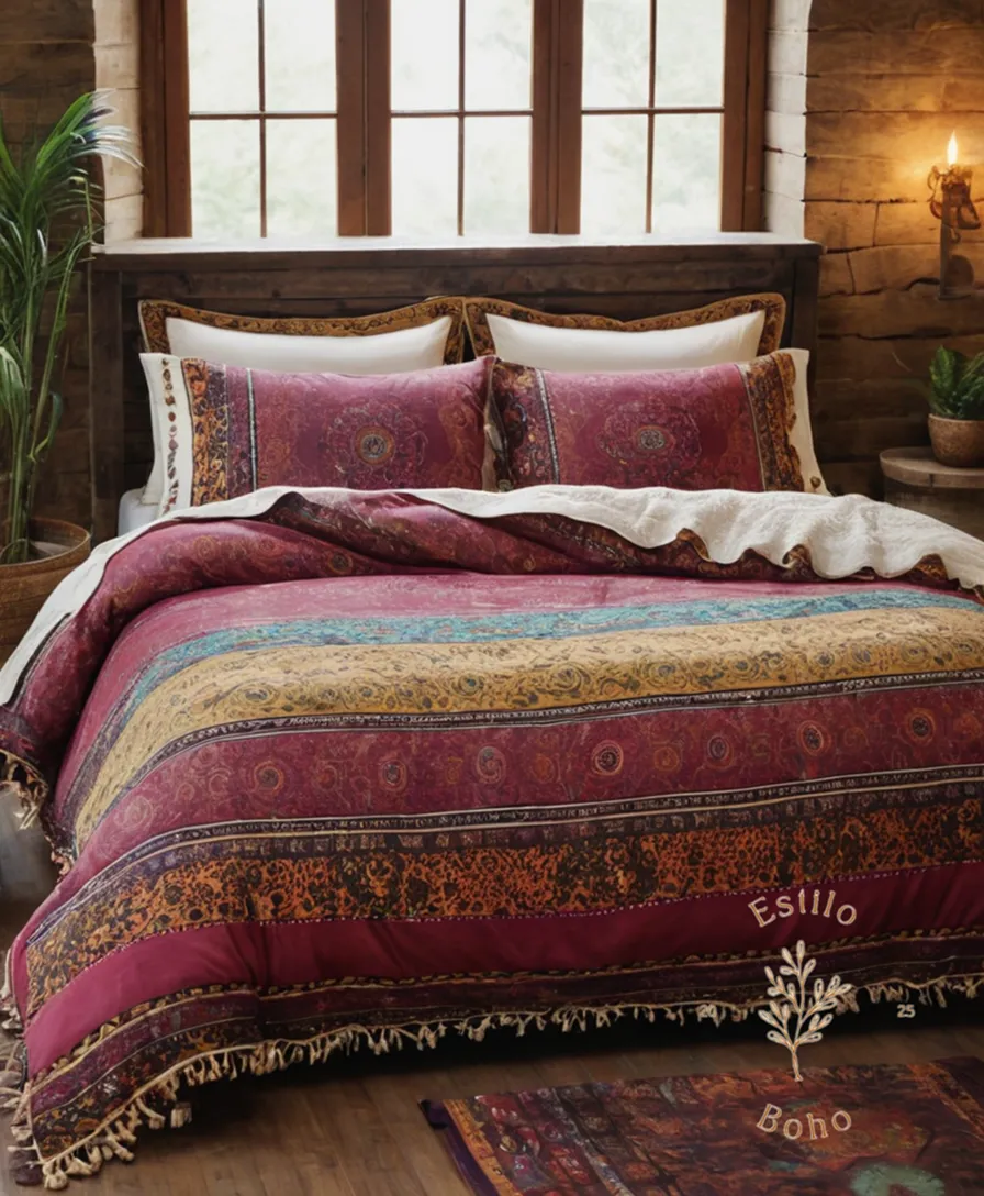 A bohemian bedding set with natural fiber insert.