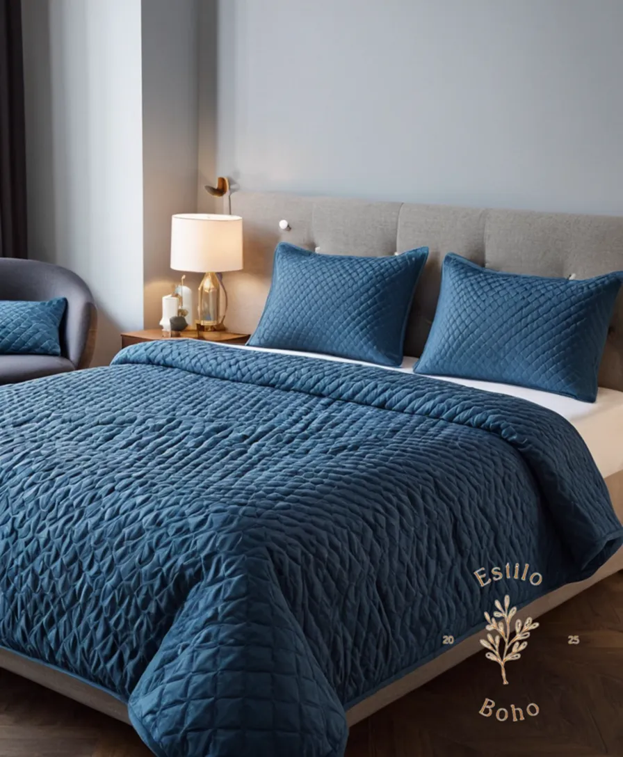 Geometric duvets or bedspreads revitalizing an interior design concept.