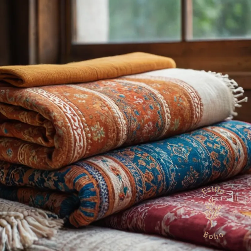 3 boho jacquard throws, one for each season.