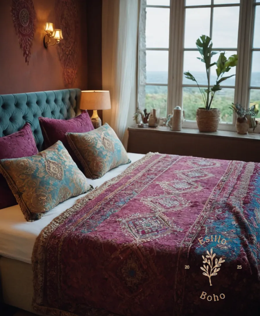 luxurious, boho-style textiles or a plush bedclothes set.