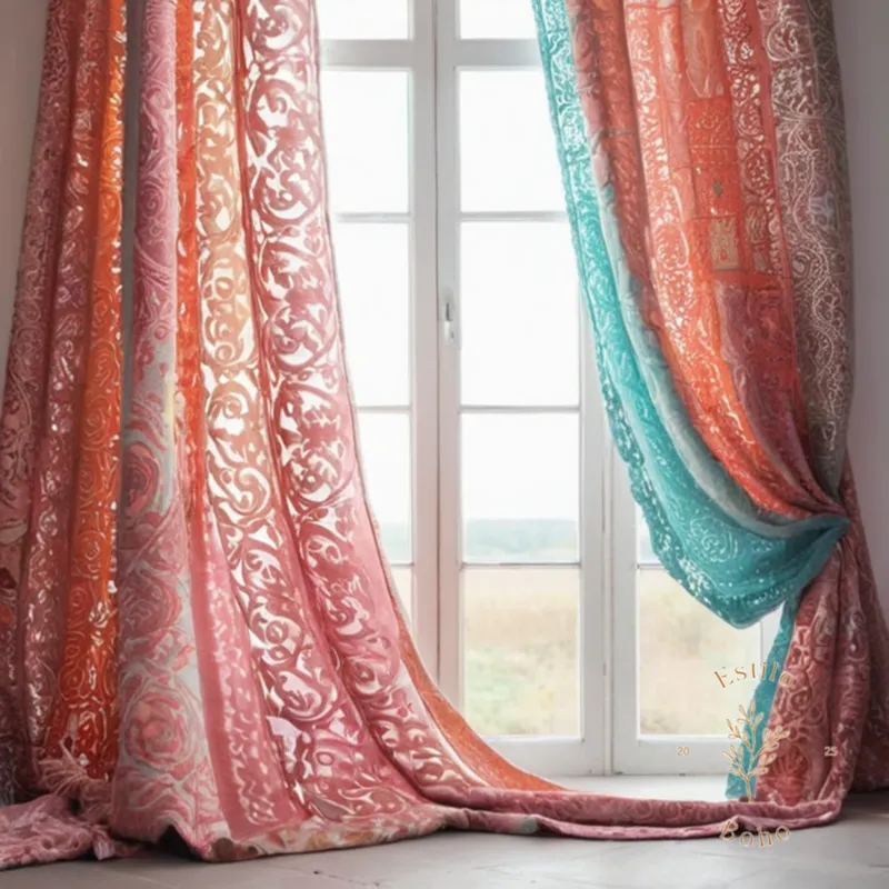 Soft, pastel-colored cotton fabrics with bohemian patterns on display.