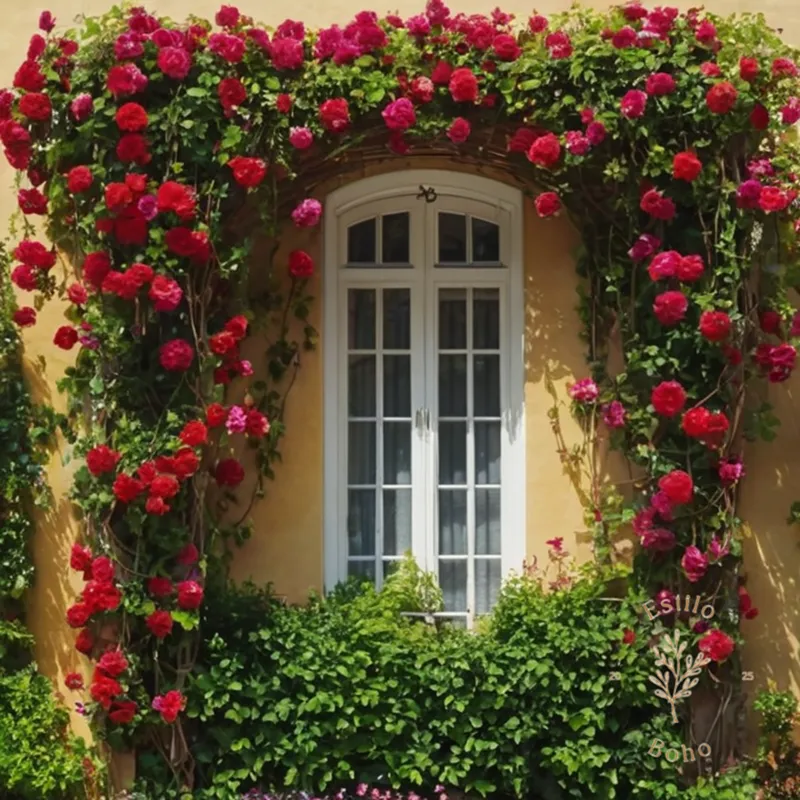 3 vibrant trellises overflowing with blooming, colorful vines.