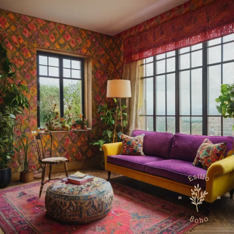 A colorful, eclectic ensemble with mixed patterns and textures.