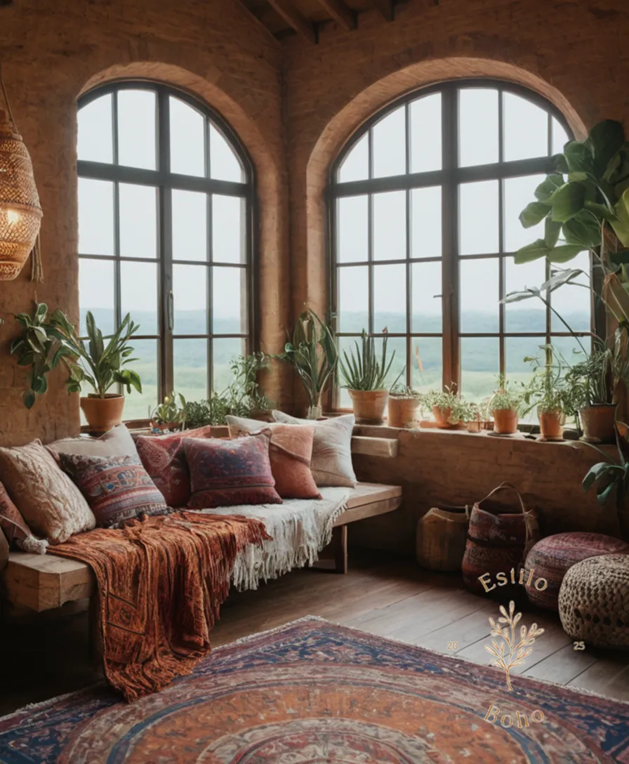 4-5 complementary boho-chic textures and patterns in harmony.