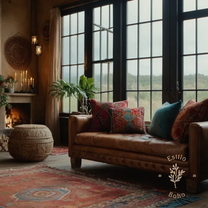 4-5 unique textured items in a bohemian-inspired room setting.