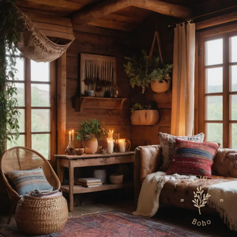 Bohemian organic cotton decor in a cozy, rustic home setting.