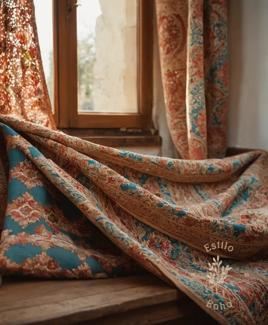 A bohemian-inspired organic cotton fabric being gently washed.
