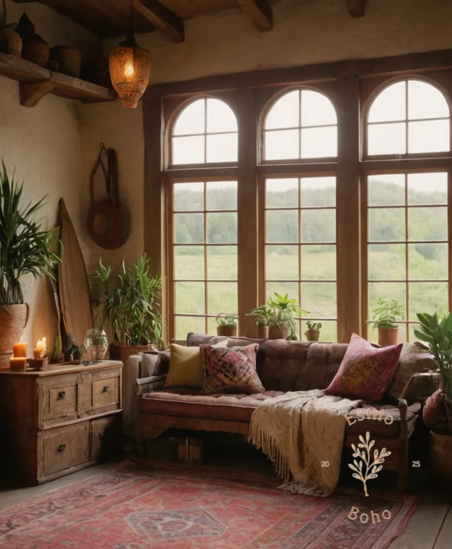 A soft-focus photo of a bohemian-inspired textured interior setting.