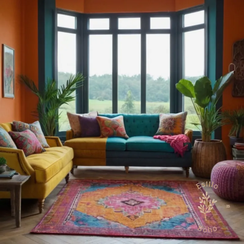 2 trendy, colorful rooms designed with bohemian decor elements.