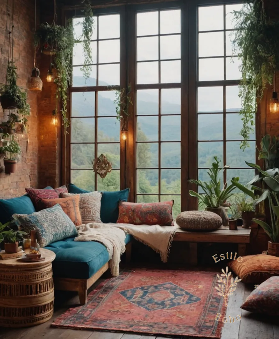 A tastefully styled bohemian space with blended textures.