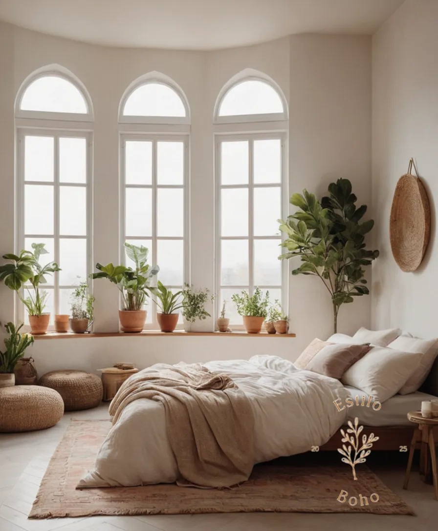 A minimalist bohemian space with gentle, neutral textures.