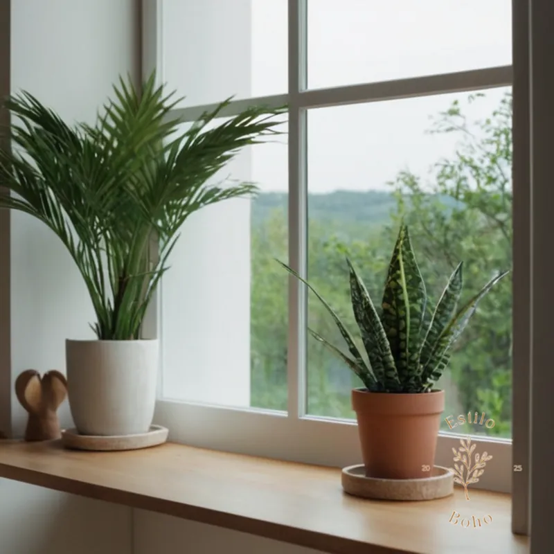 Minimalist home decor featuring plants in natural settings.