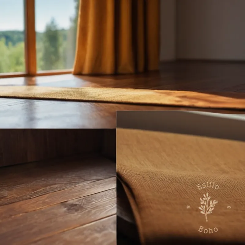 5-6 different textured materials, like wood and fabric together.