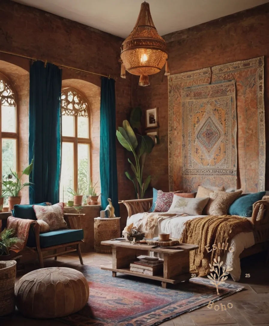 A bohemian-inspired room with eclectic textures in harmony.