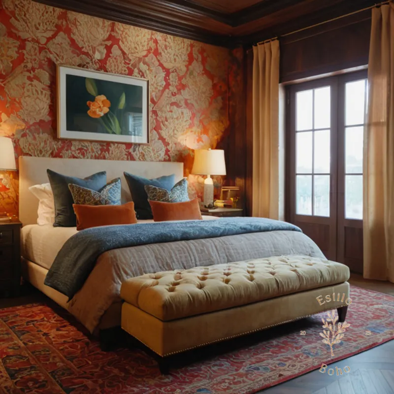 3-4 stylishly decorated rooms with variety of patterns/textures.