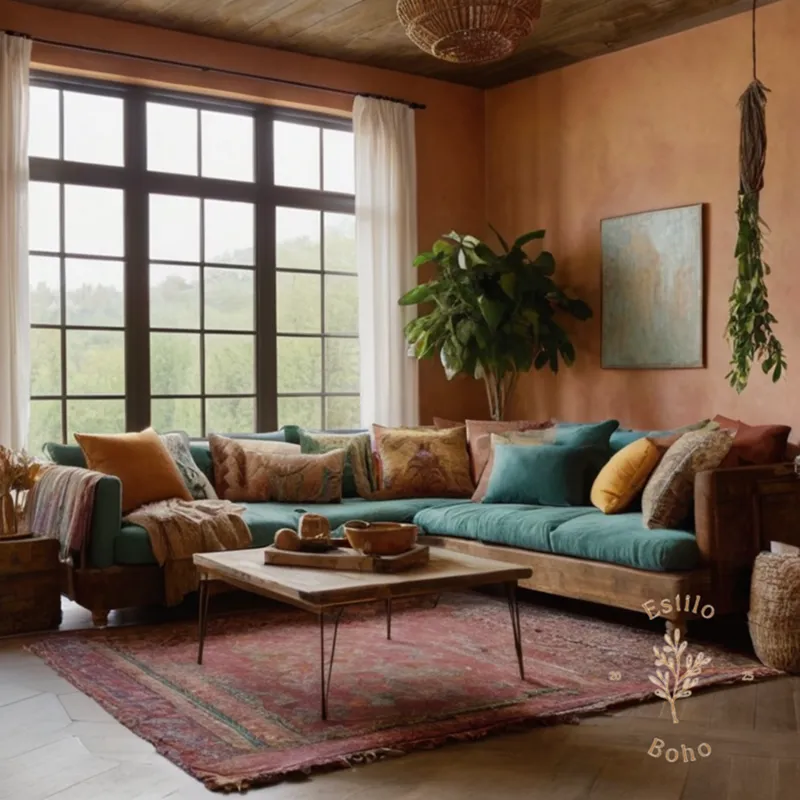 A bohemian-inspired living room with textured decor in harmony.