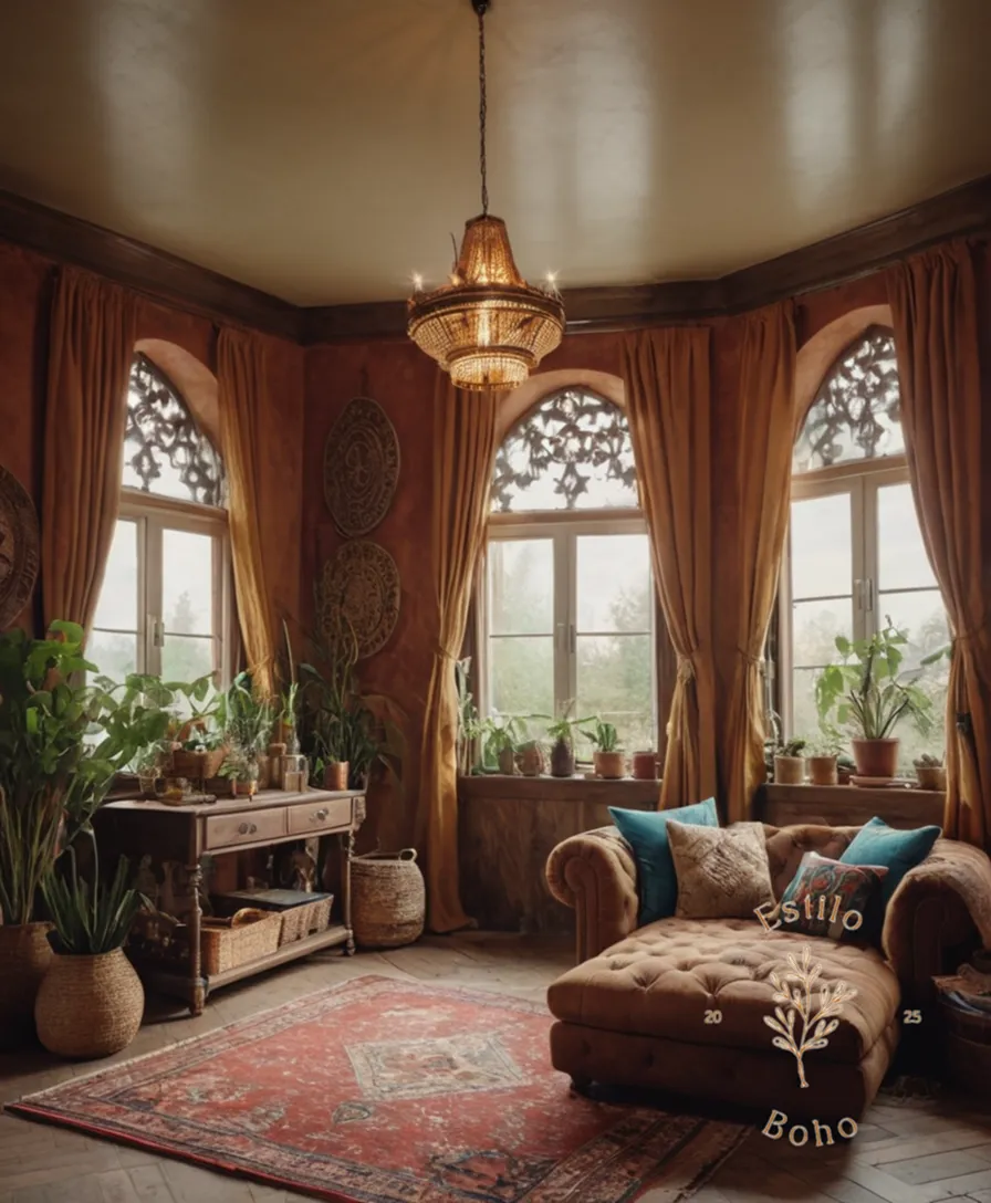 A bohemian-inspired interior with mixed textures.