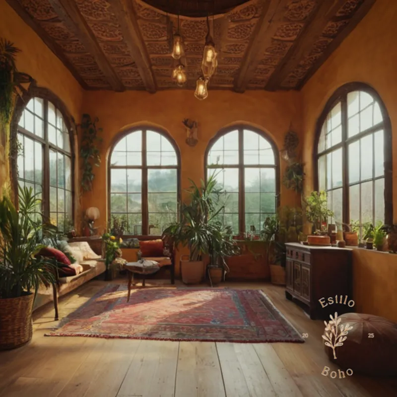 A bohemian-inspired interior space with balanced decorative elements.