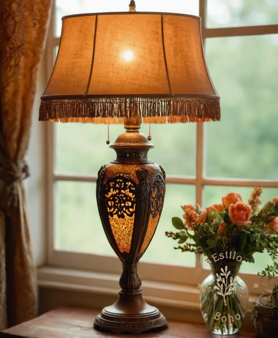 A stylish, bohemian lamp makeover in a natural setting.