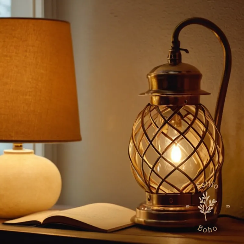 A close-up of a lamp with decorative natural elements.