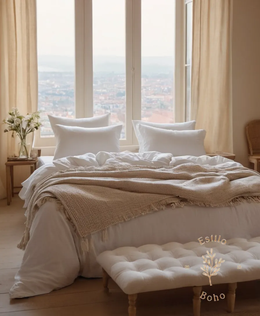 4 inviting, layered beds made of organic cotton textiles.