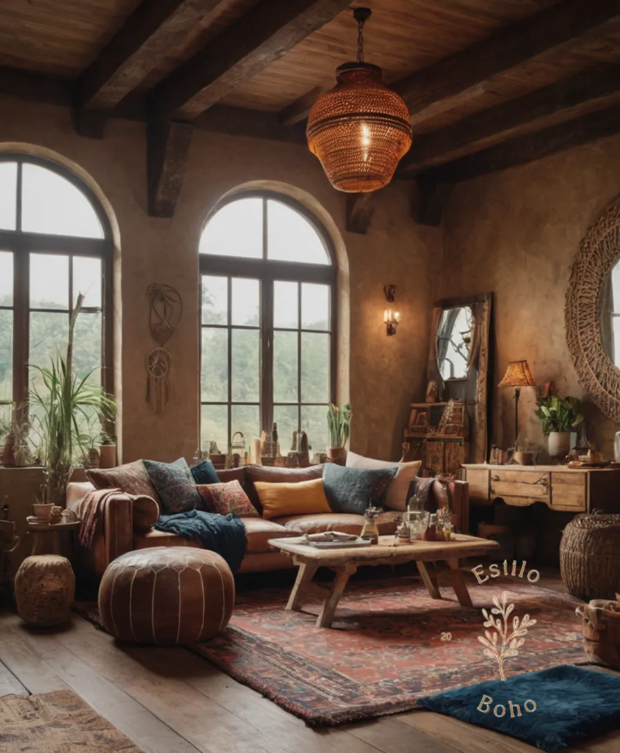 A rustic, eclectic room with bohemian-style décor and textures.