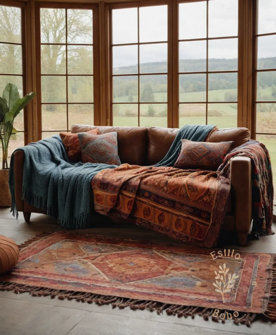 3-seater sofa draped in a bohemian-style throw blanket.