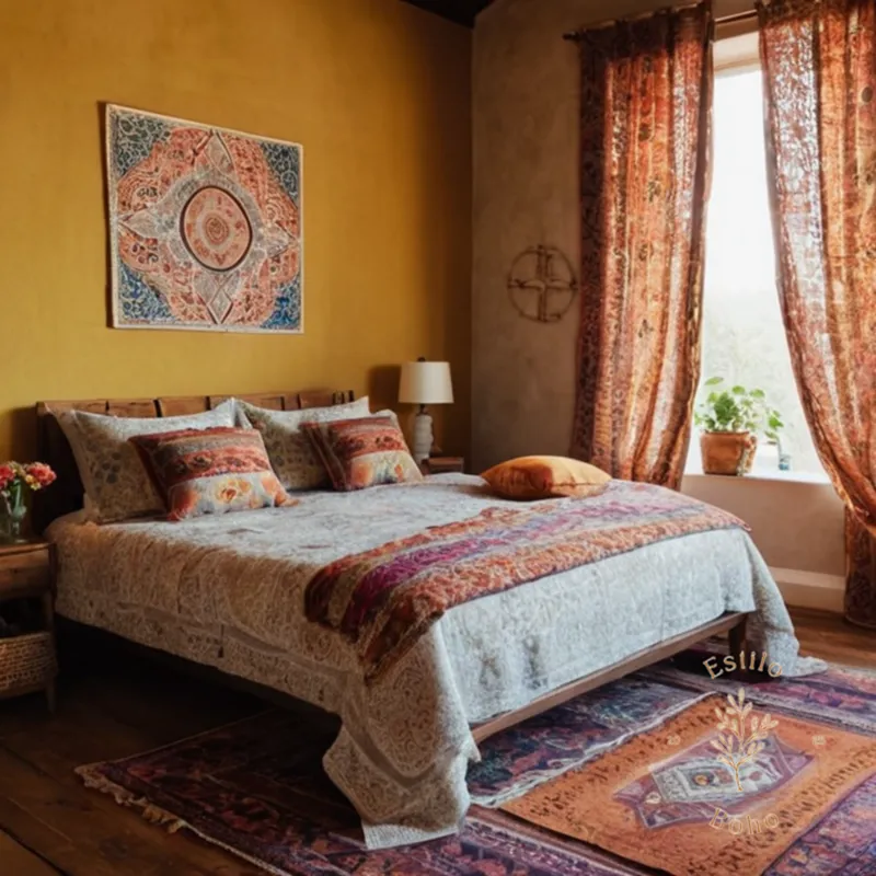 A small, stylish room with boho-chic textiles and colors.