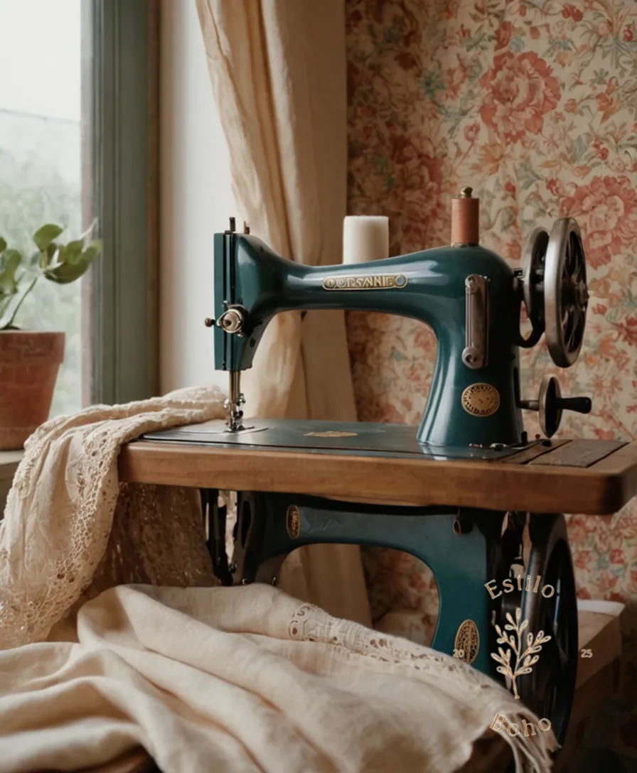 Organic cotton fabric, sewing machine, and bohemian-style garments.