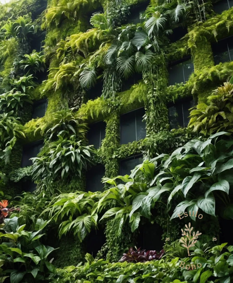 A lush, green living wall or vertical garden.