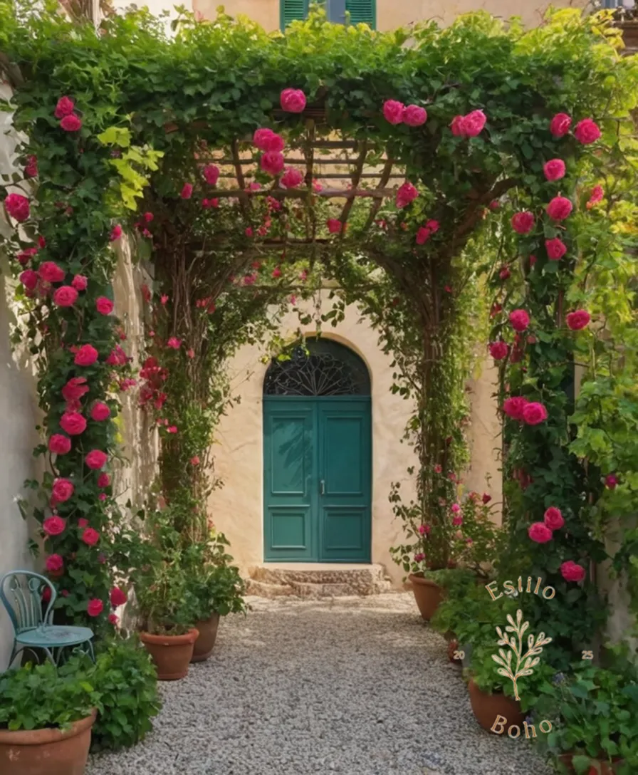 Vibrant, lush trellises with bohemian-inspired flowering vines.