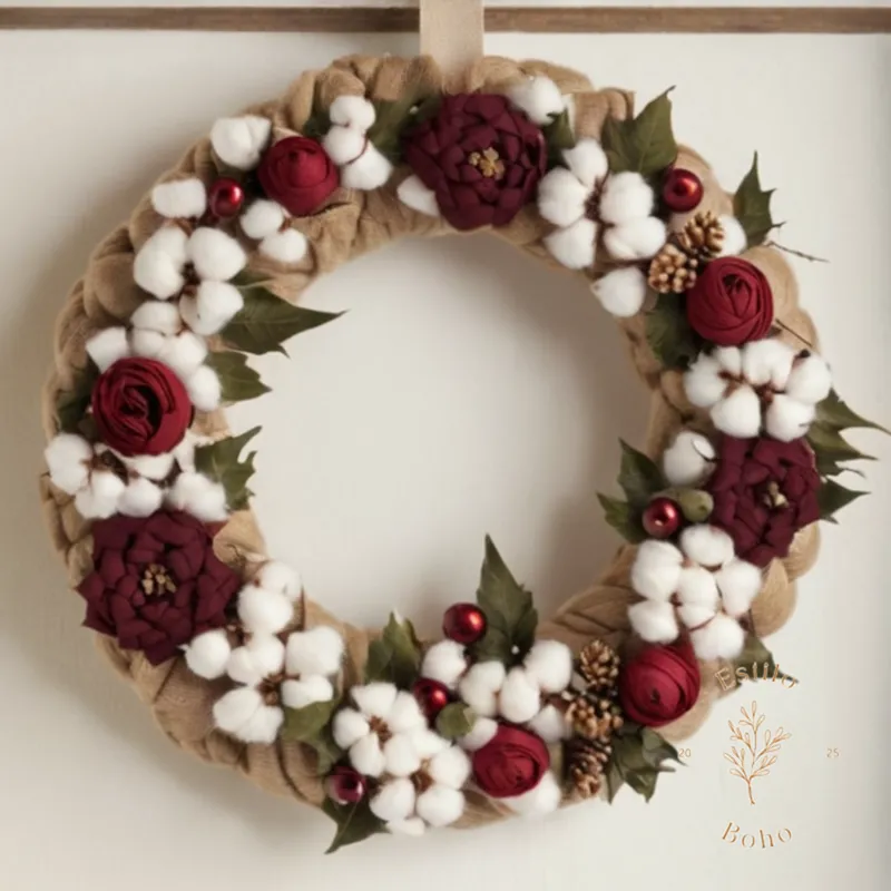 A delicate, handmade cotton wreath in various colors and textures.