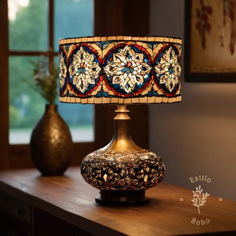 A stylish, bohemian table lamp with an LED light bulb.