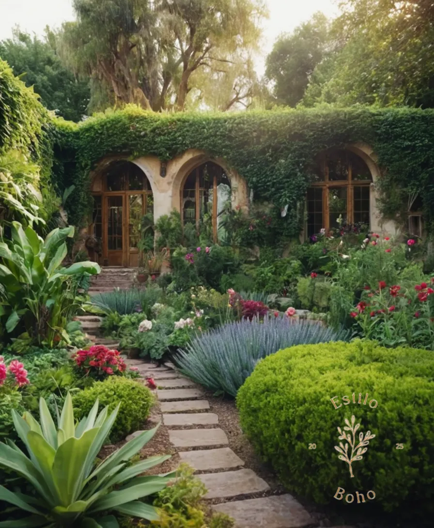 A lush, bohemian garden with automated irrigation system.