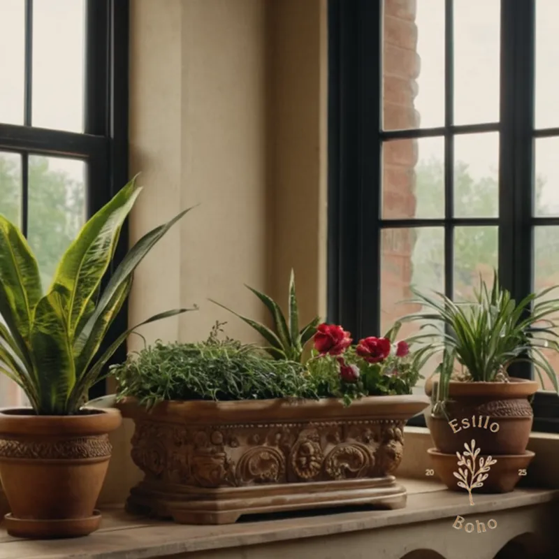 3 eclectic, ornate planters in bohemian-inspired settings.
