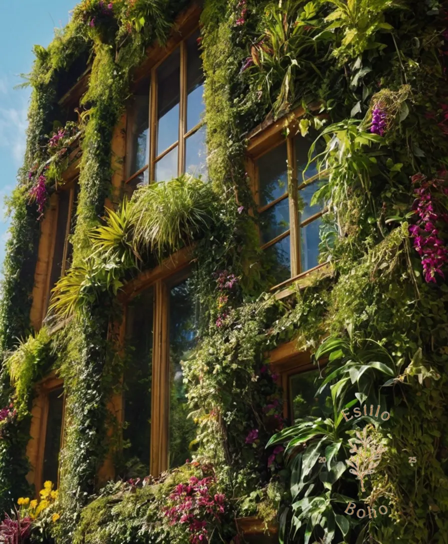 Trepadores and exotic climbing vines on a bohemian-inspired vertical garden.