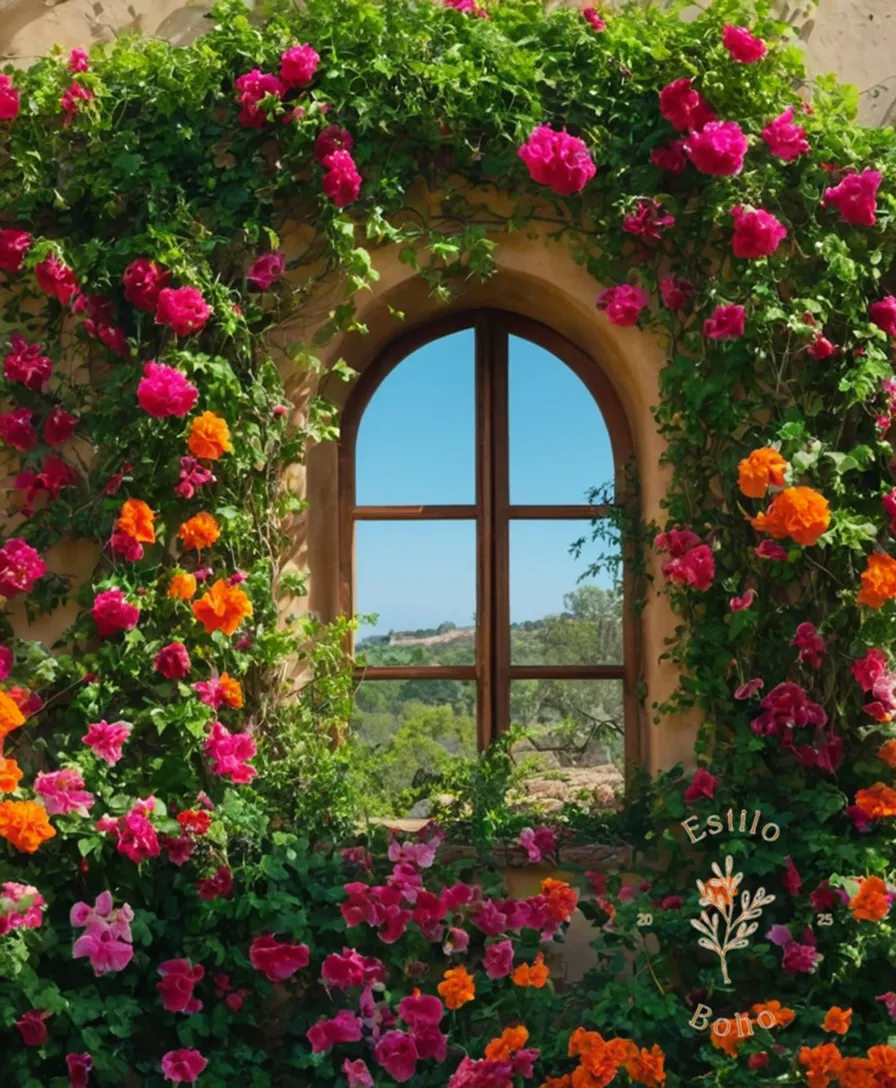 Lush vines and trellises teeming with vibrant, exotic flowers.