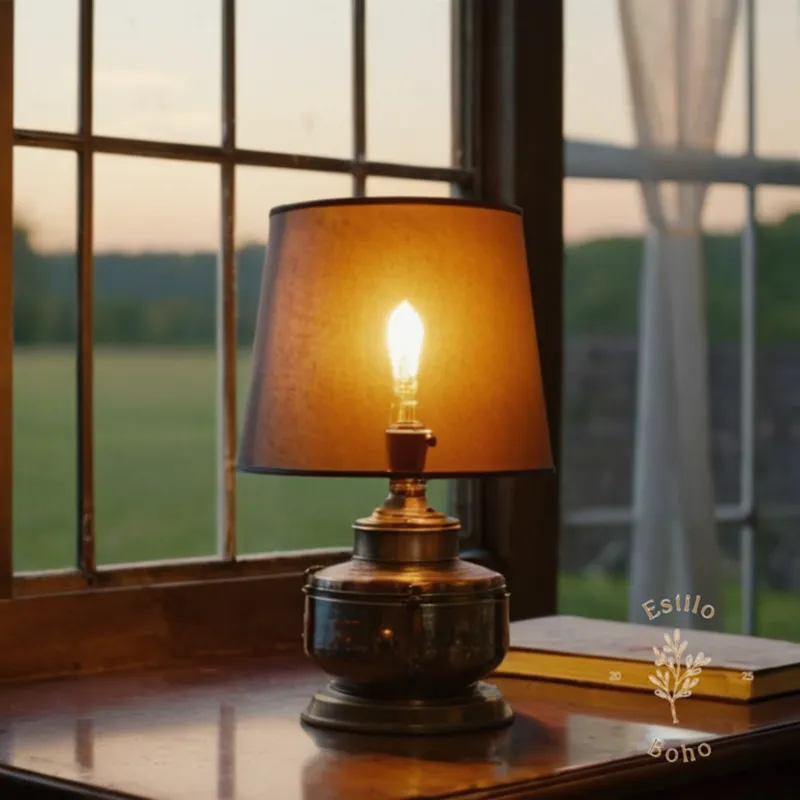 A recycled lamp transformed, featuring a repurposed metal frame bound.