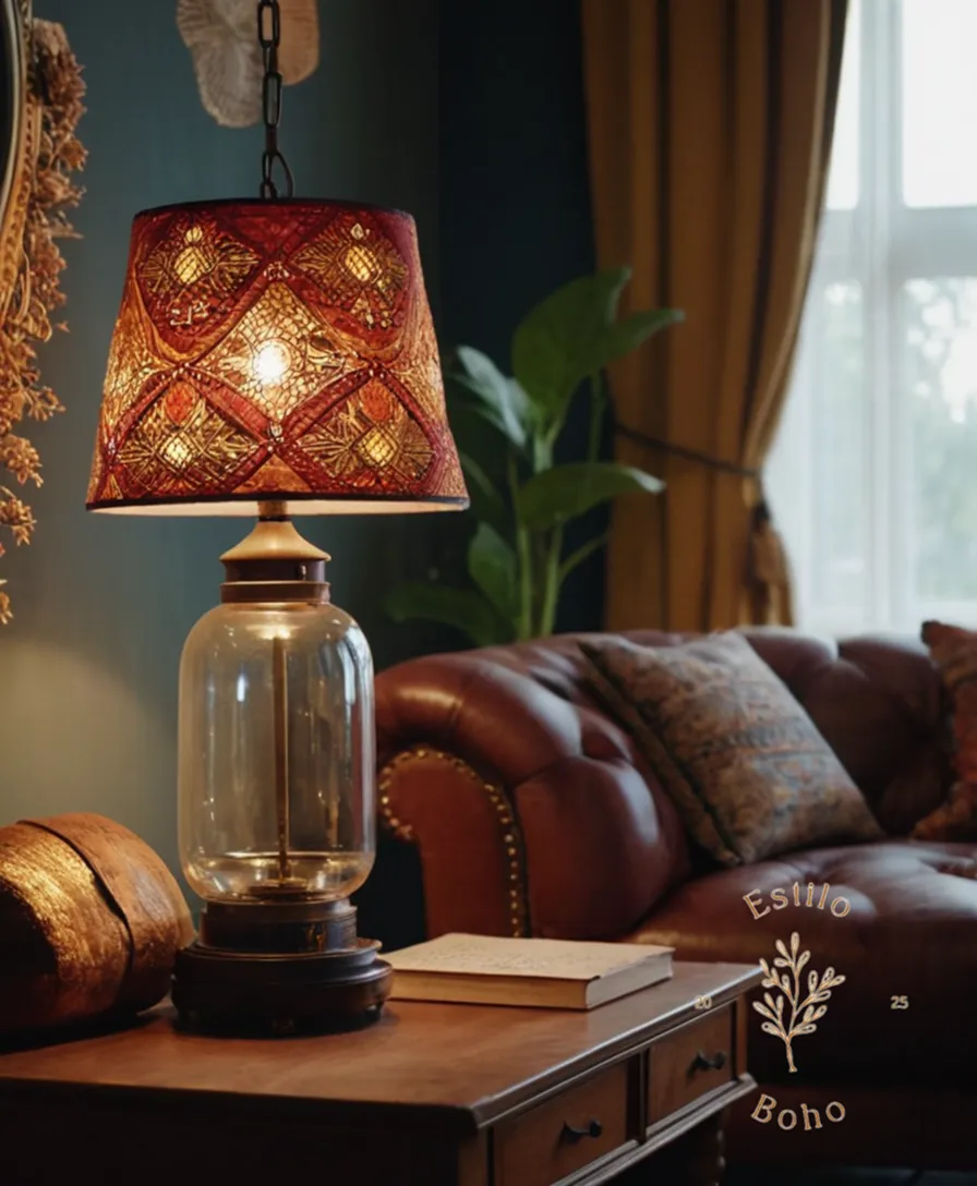 a stylish, eclectic interior design featuring Lámpara Bohemia.