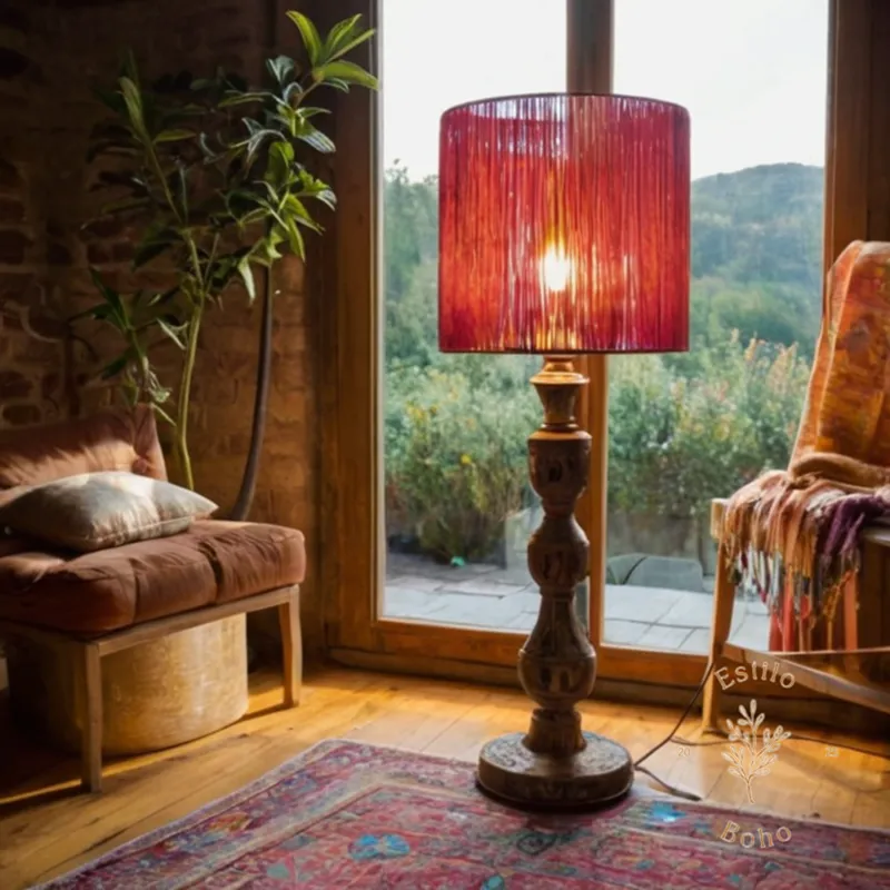 A stylish recycled material bohemian floor lamp being assembled.