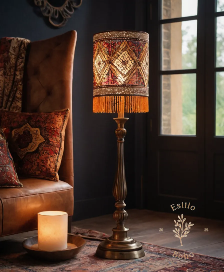 3 stylish bohemian floor lamps in different settings and styles.