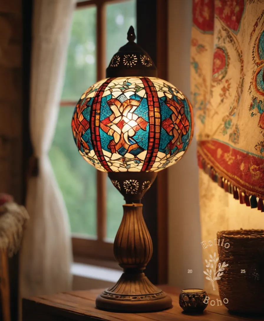 3 bohemian-style lamps with ethnic designs and patterns.