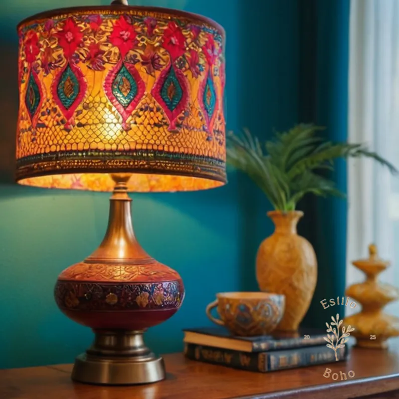 bohemian style table lamps on a colorful, eclectic home background.
